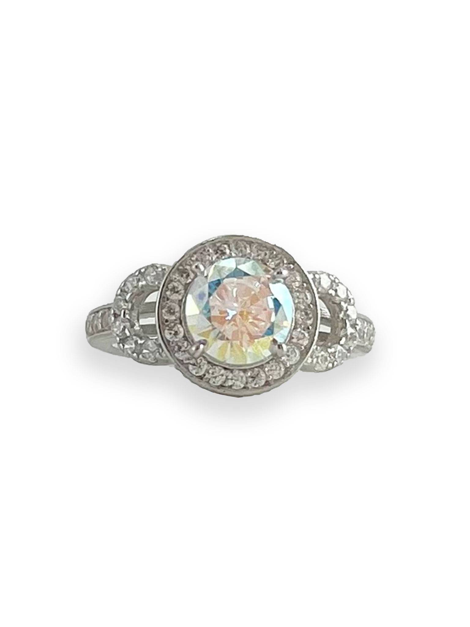 Mindy Aurora Boreale Stone with Side Swarovski Engagement Ring