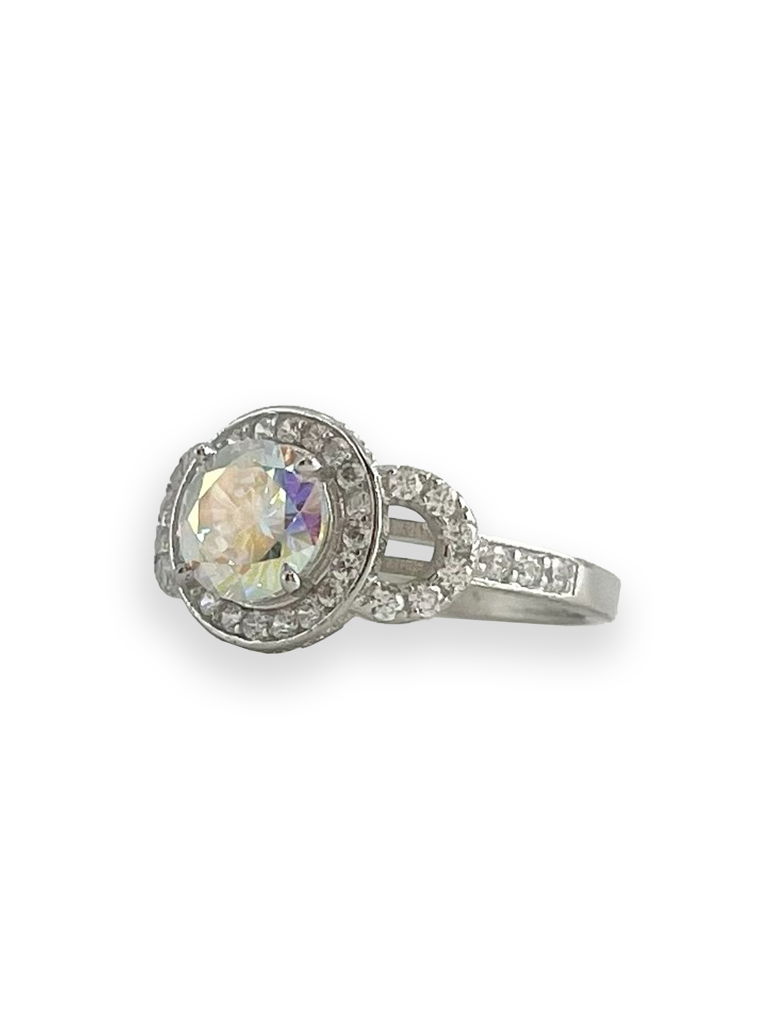 Mindy Aurora Boreale Stone with Side Swarovski Engagement Ring