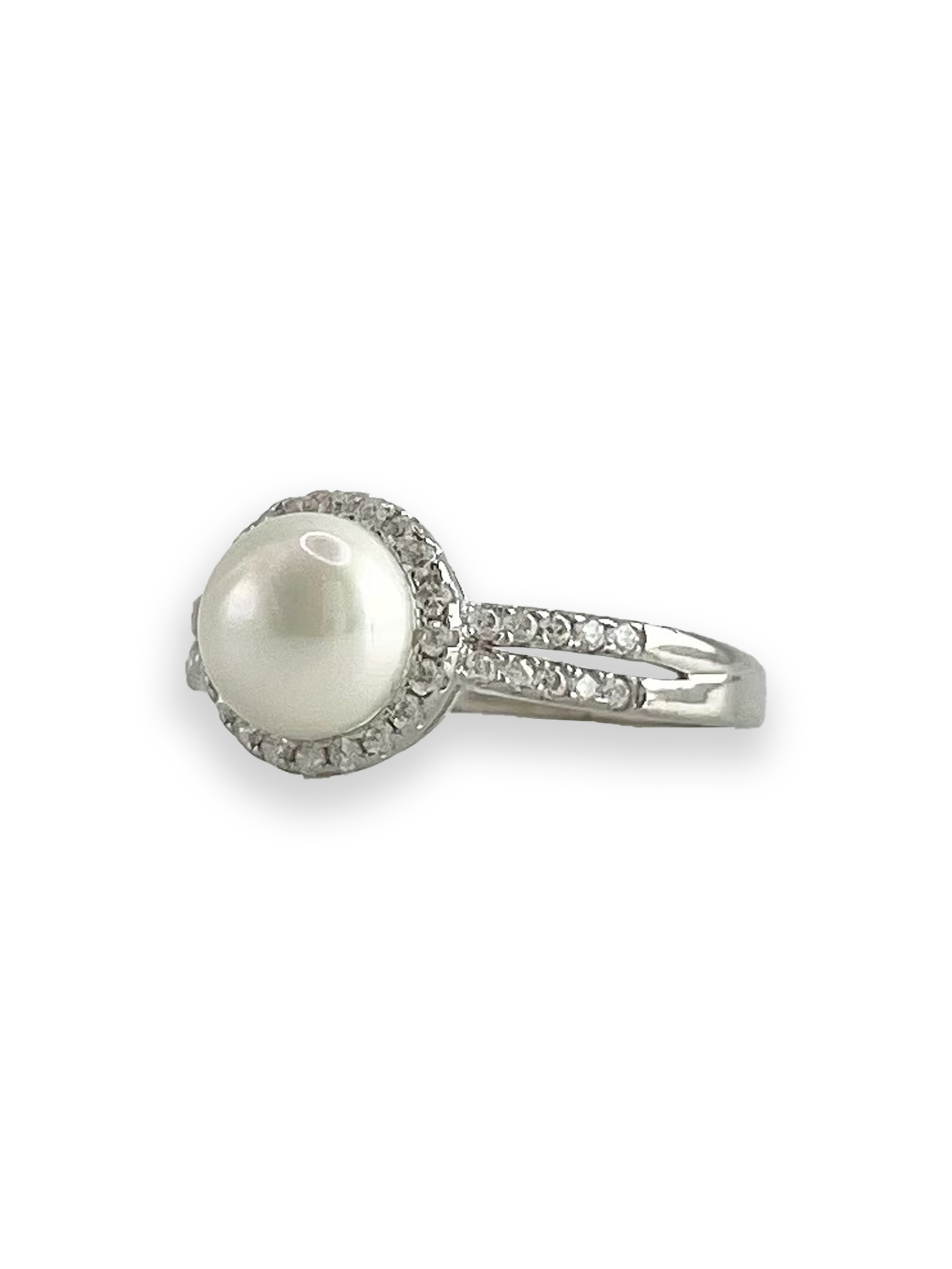 Arielle Pearl Stone with Side Swarovski Engagement Ring