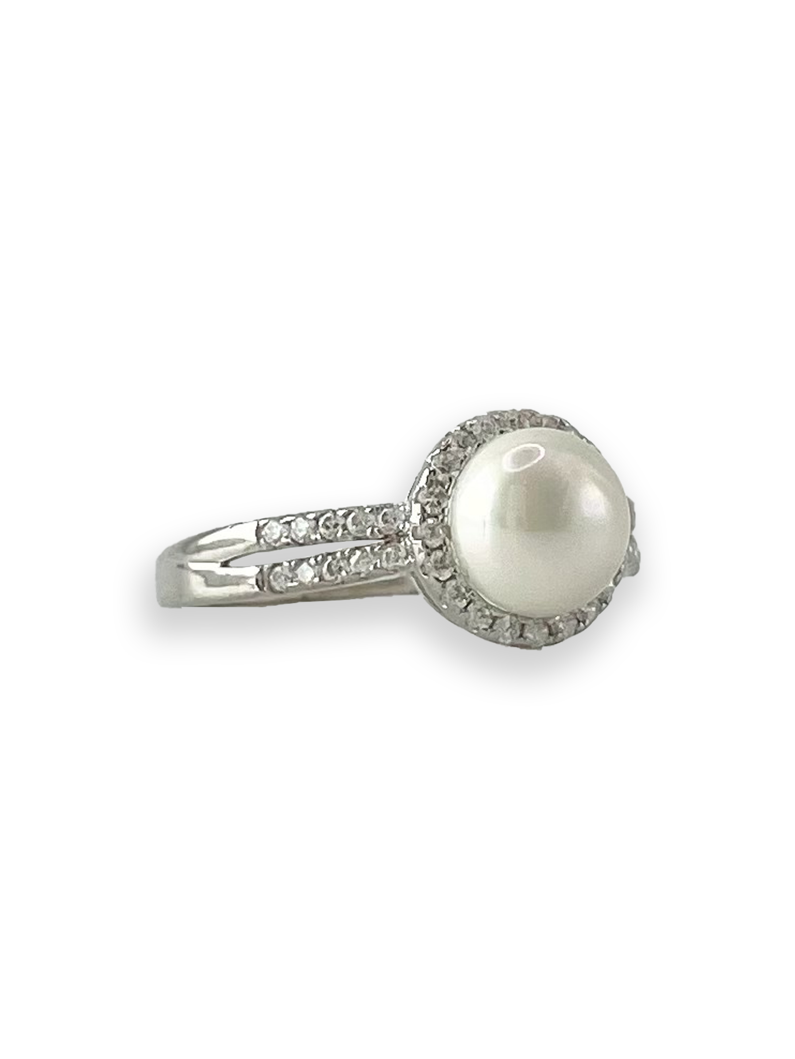 Arielle Pearl Stone with Side Swarovski Engagement Ring