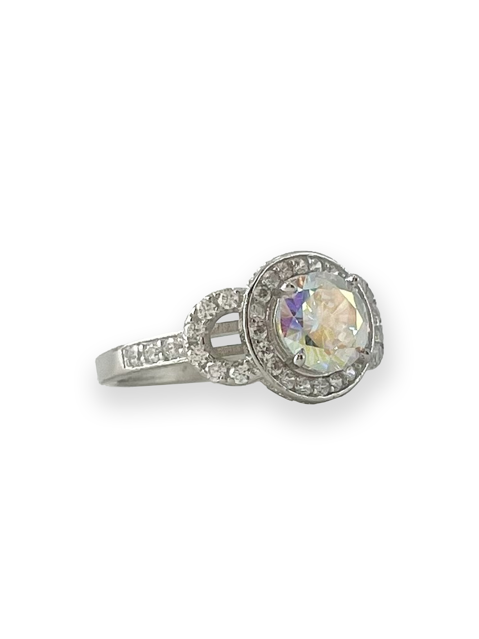 Mindy Aurora Boreale Stone with Side Swarovski Engagement Ring