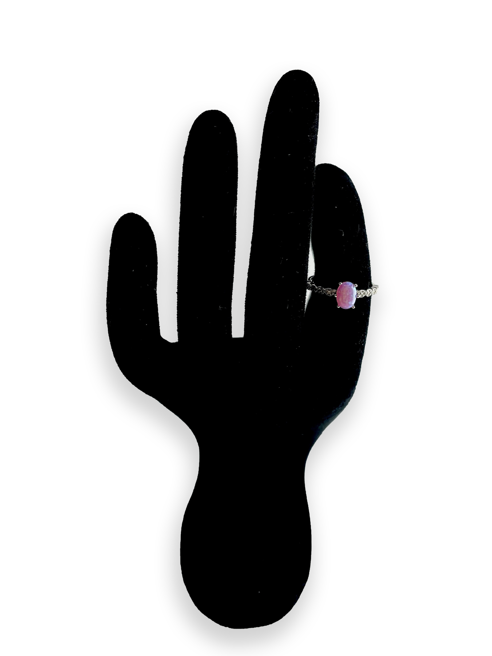 Dasha Pink Opal with Side Swarovski Stones Engagement Ring