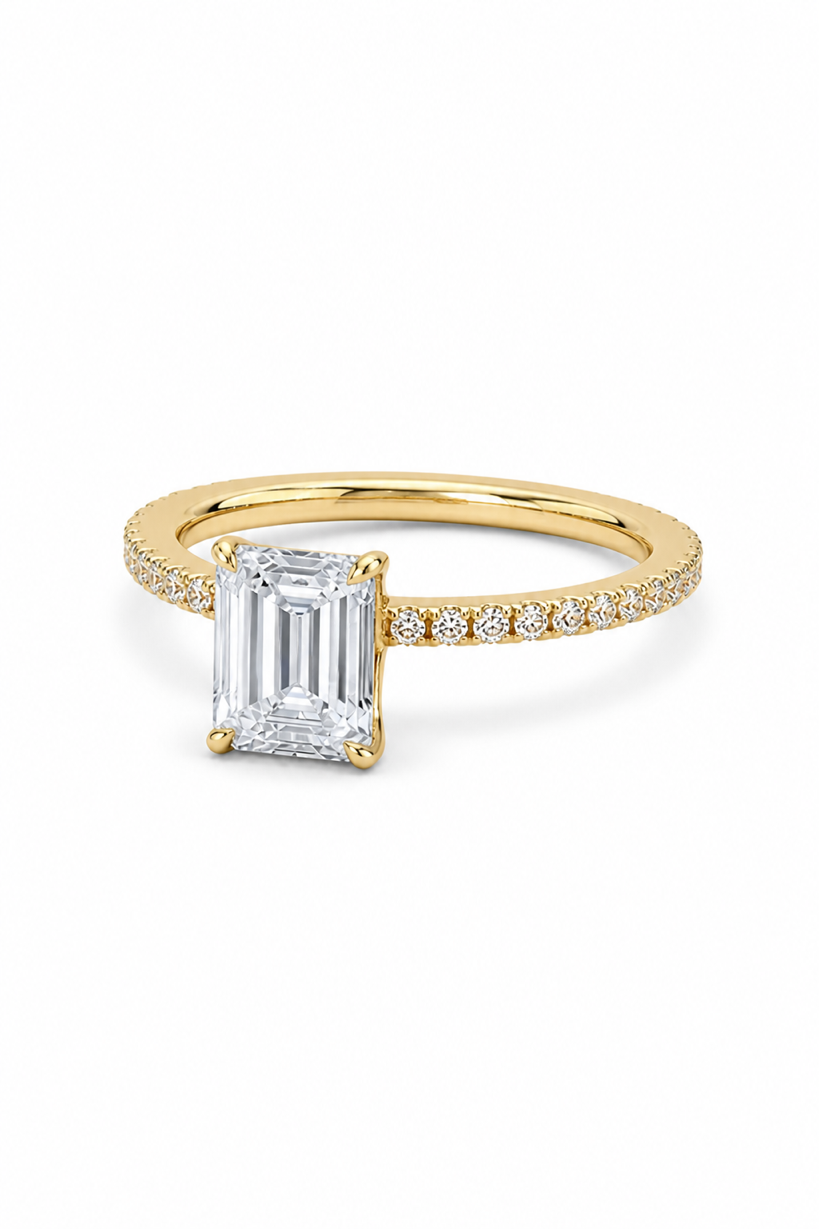 GRA® Emerald Moissanite 18K Vermeil Engagement Ring