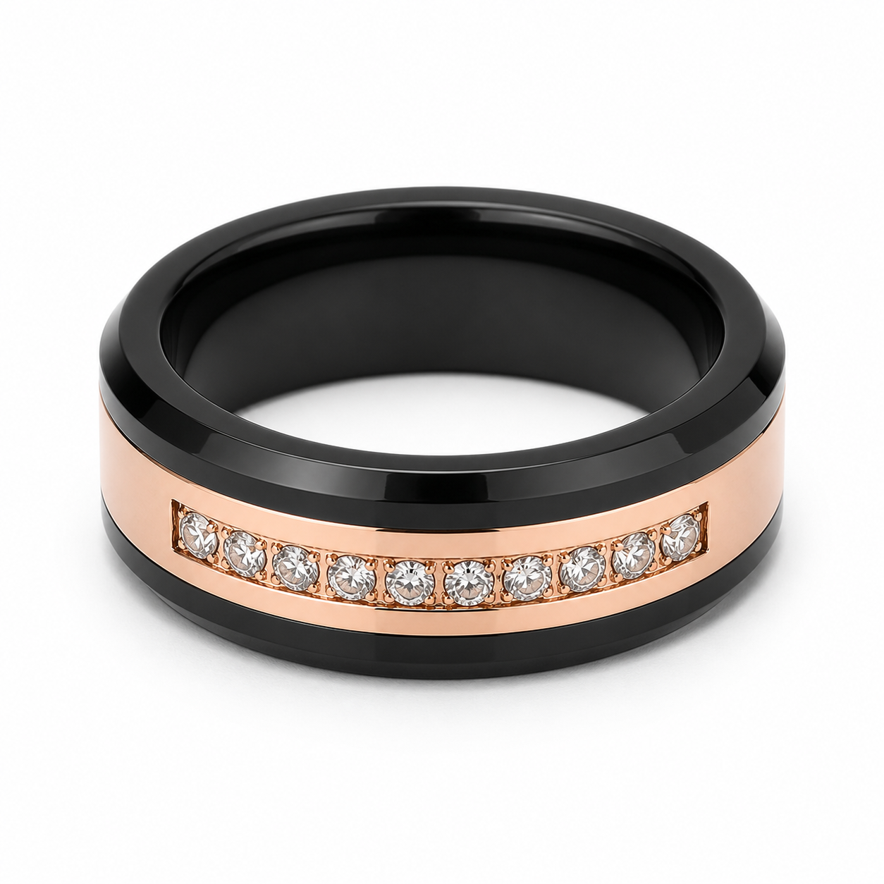 Beveled Swarovski Inlaid Tungsten Carbide Wedding Band