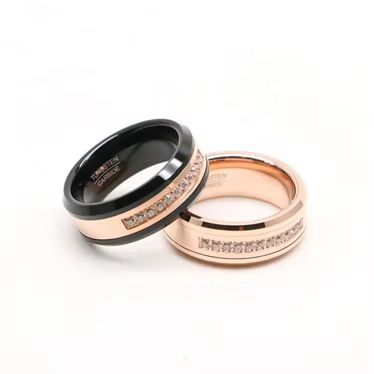 Beveled Swarovski Inlaid Tungsten Carbide Wedding Band