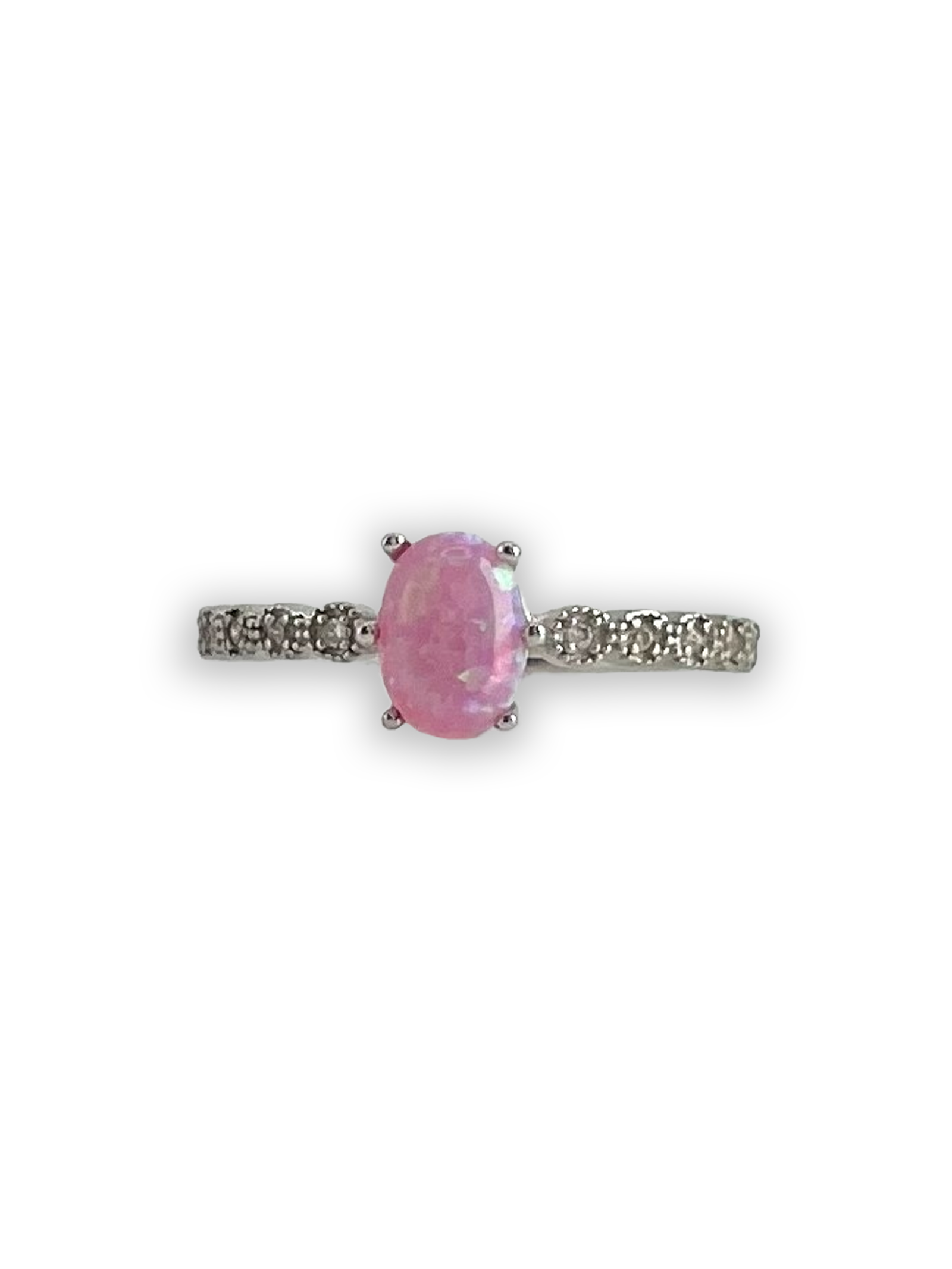 Dasha Pink Opal with Side Swarovski Stones Engagement Ring