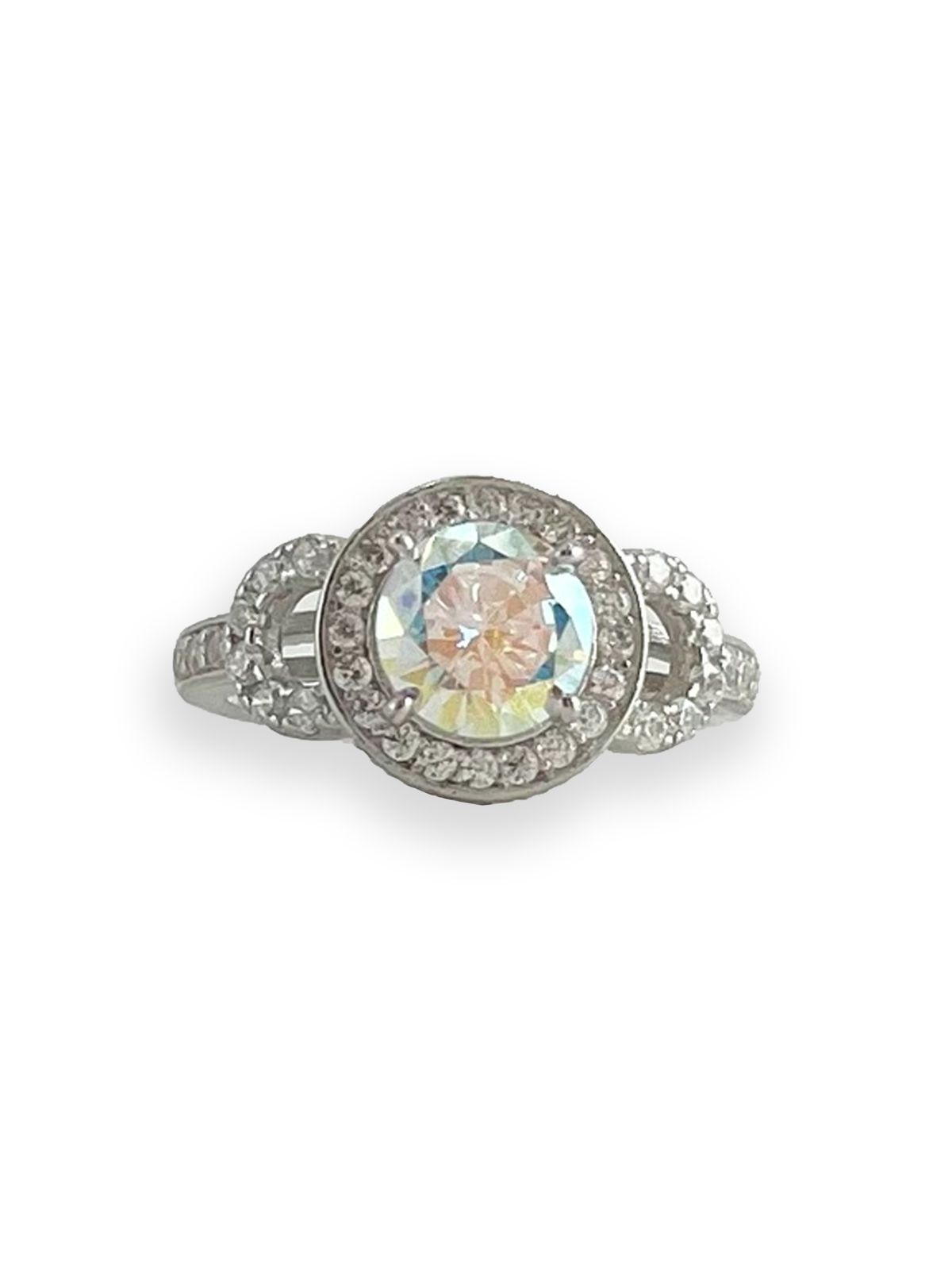 Mindy Aurora Boreale Stone with Side Swarovski Engagement Ring