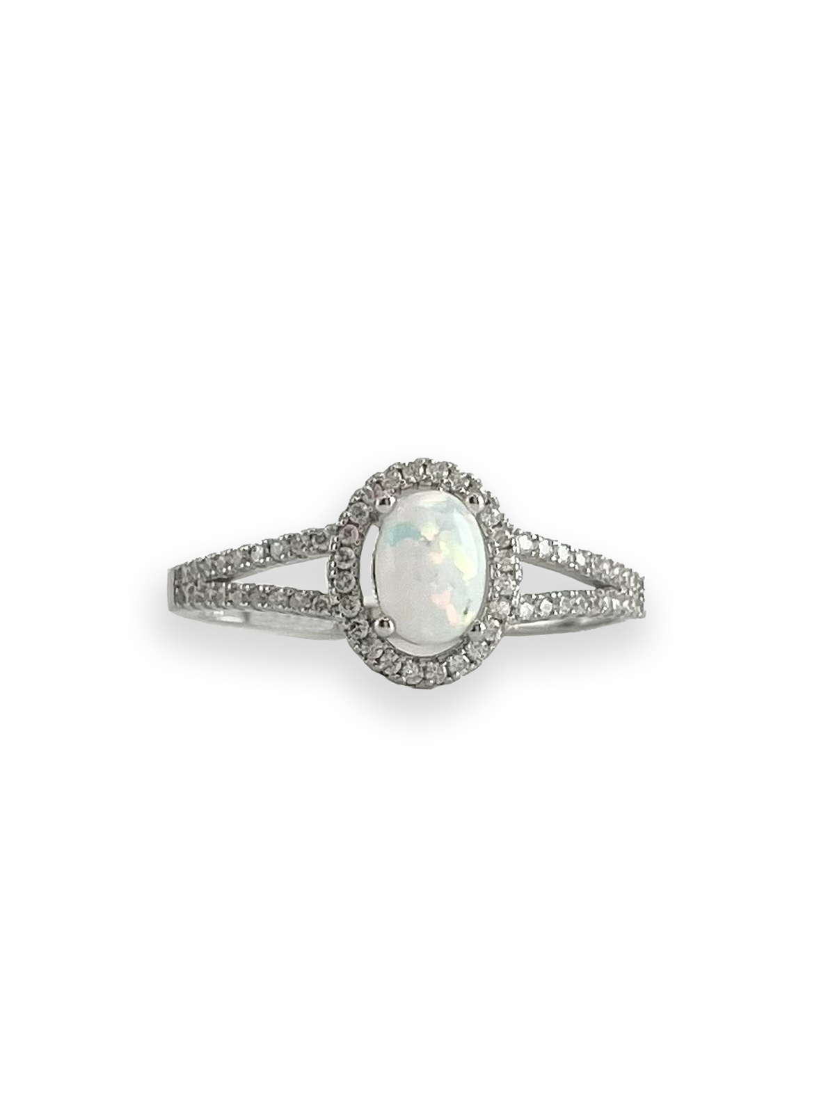 Phoebe White Opal with Side Swarovski Engagement Ring