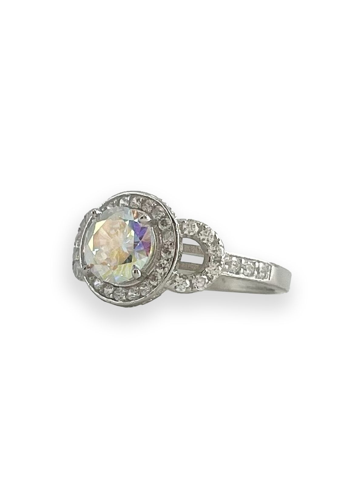 Mindy Aurora Boreale Stone with Side Swarovski Engagement Ring