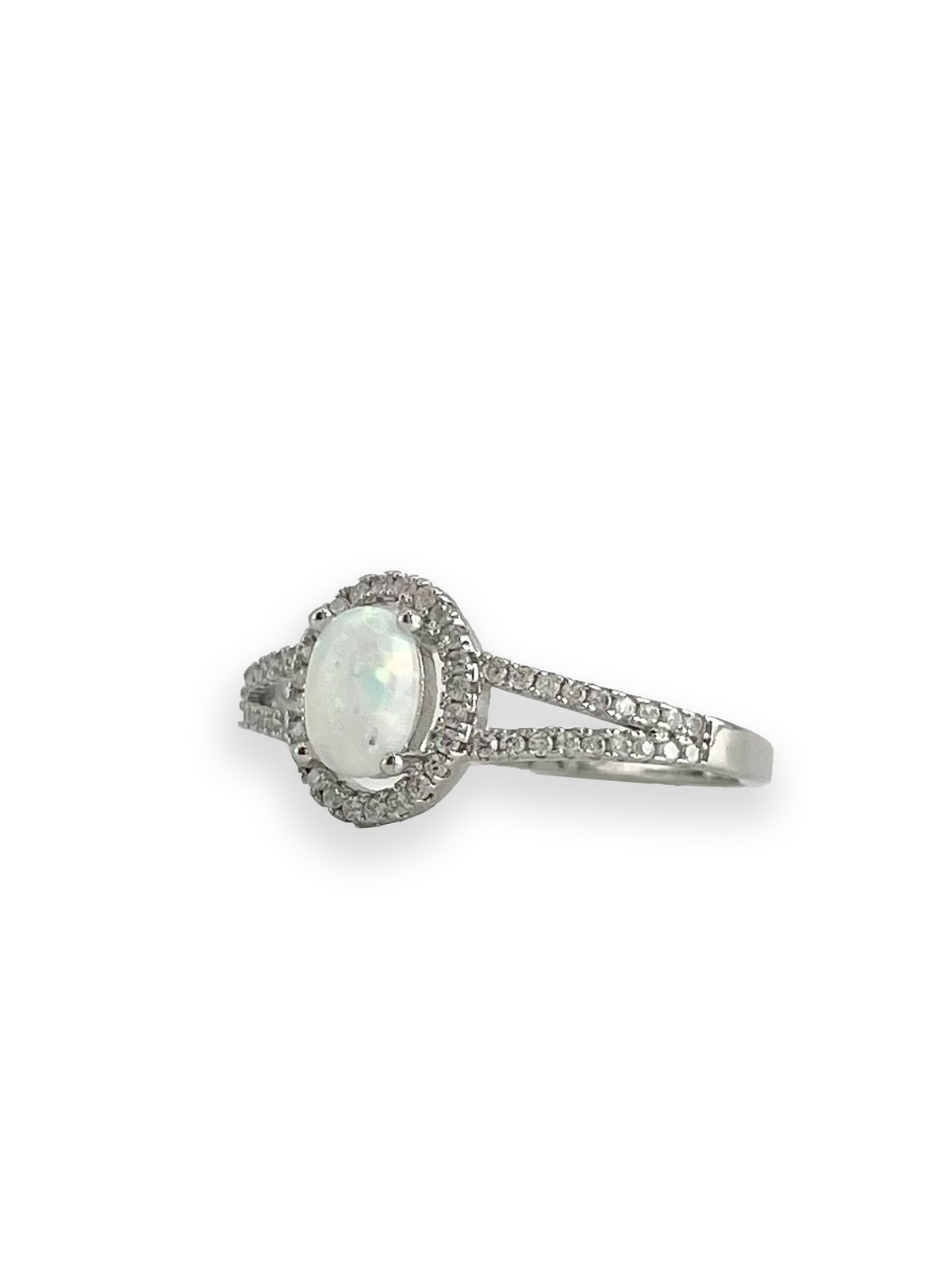 Phoebe White Opal with Side Swarovski Engagement Ring