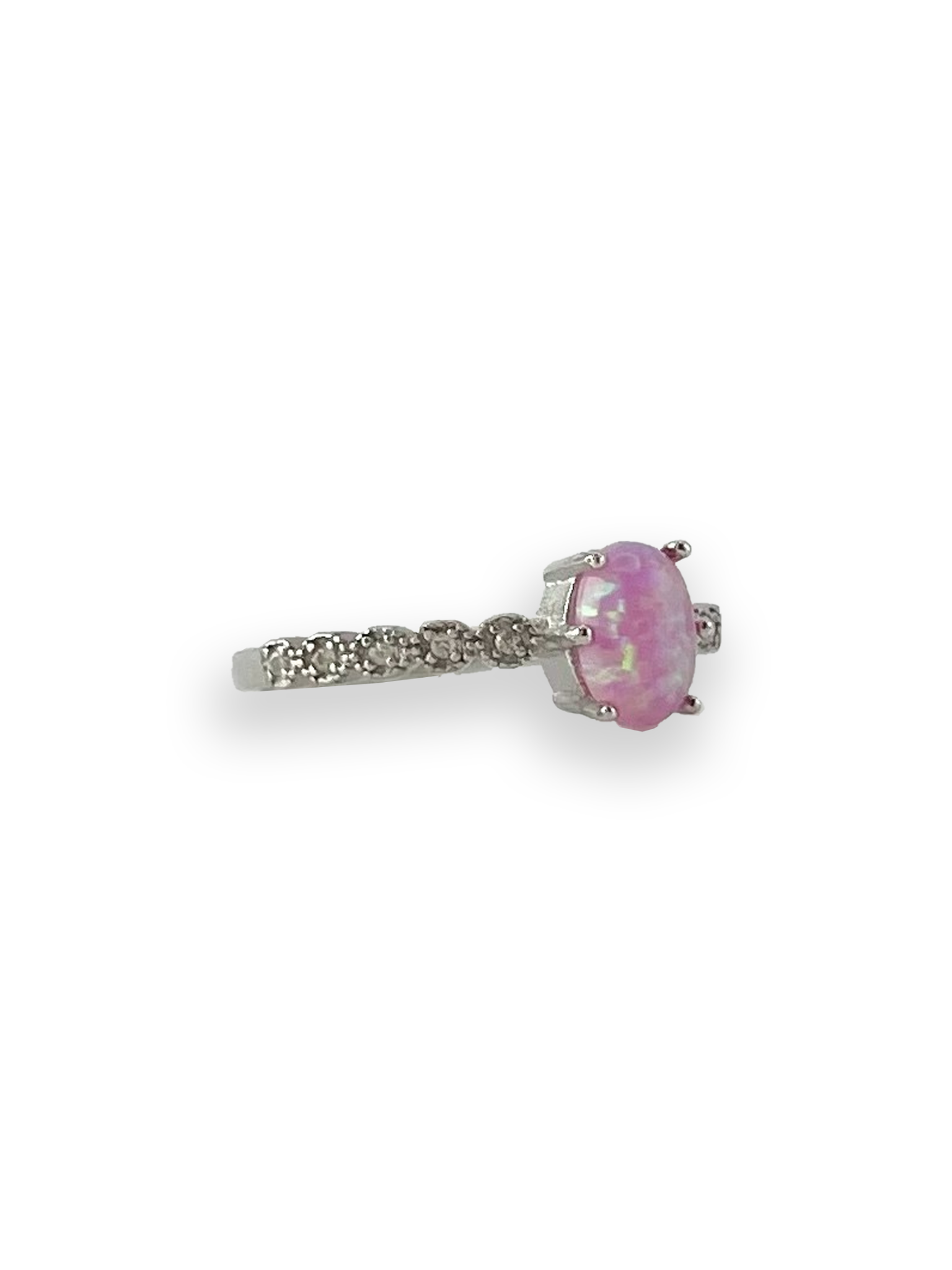 Dasha Pink Opal with Side Swarovski Stones Engagement Ring