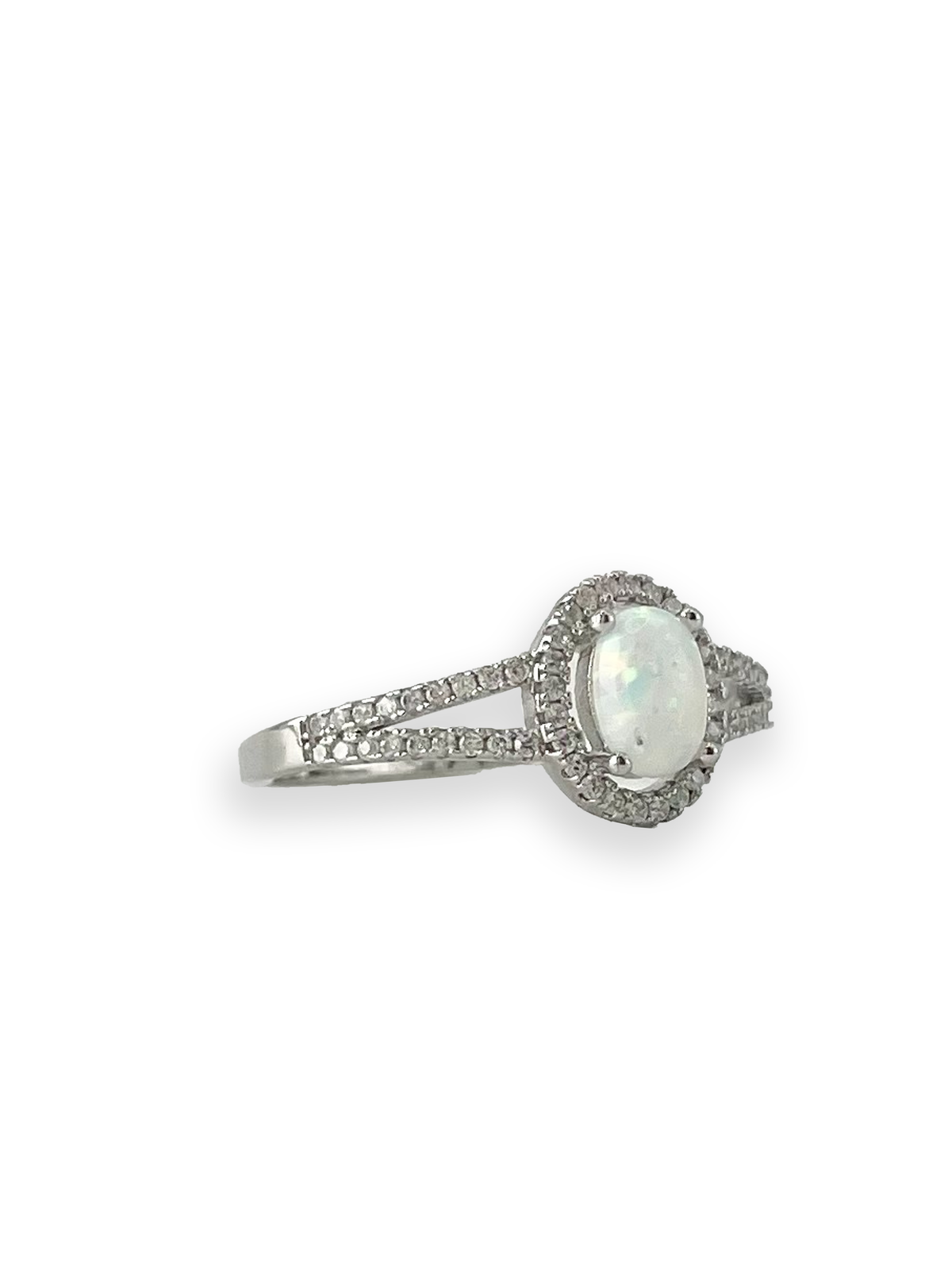 Phoebe White Opal with Side Swarovski Engagement Ring