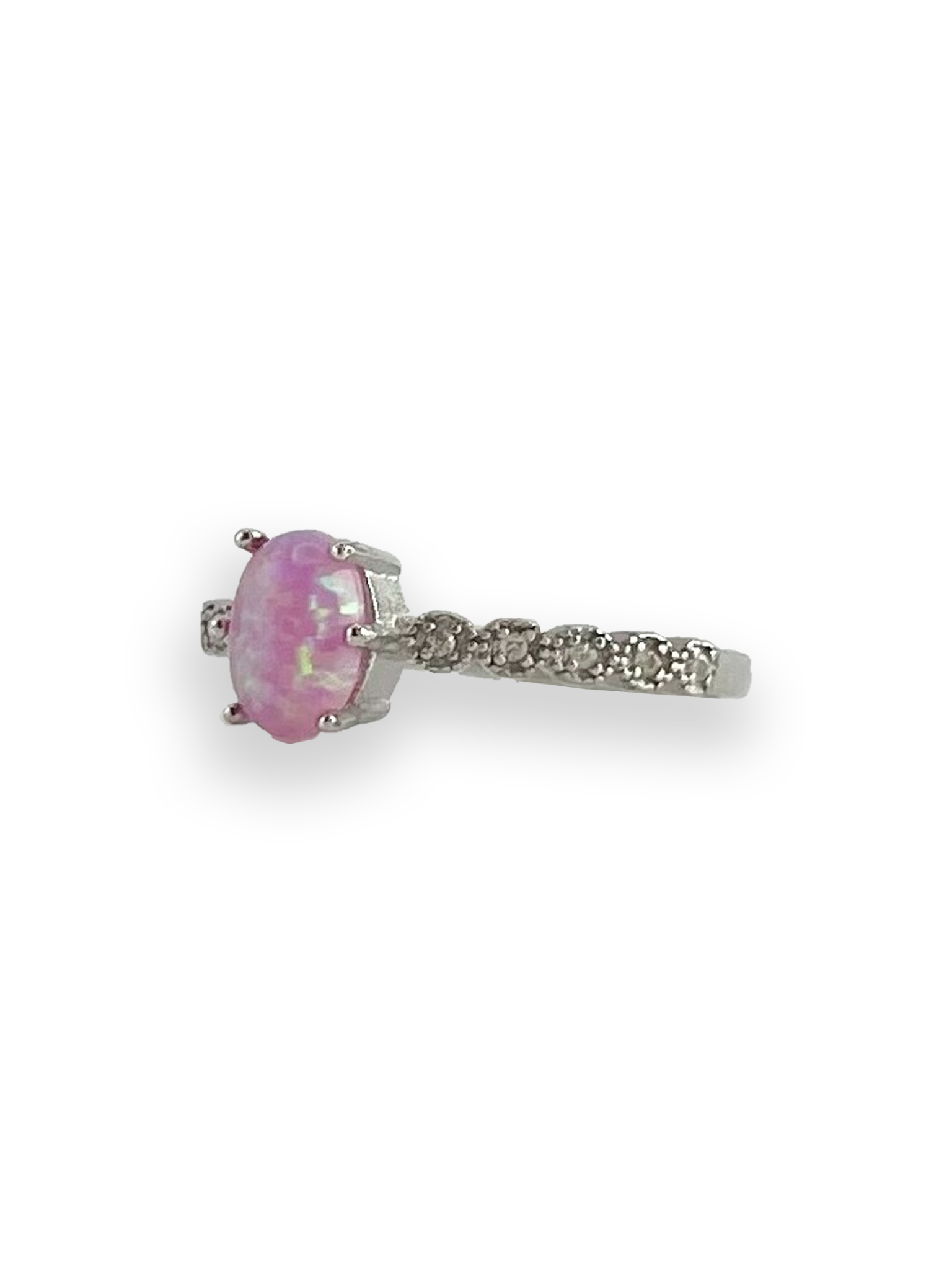Dasha Pink Opal with Side Swarovski Stones Engagement Ring