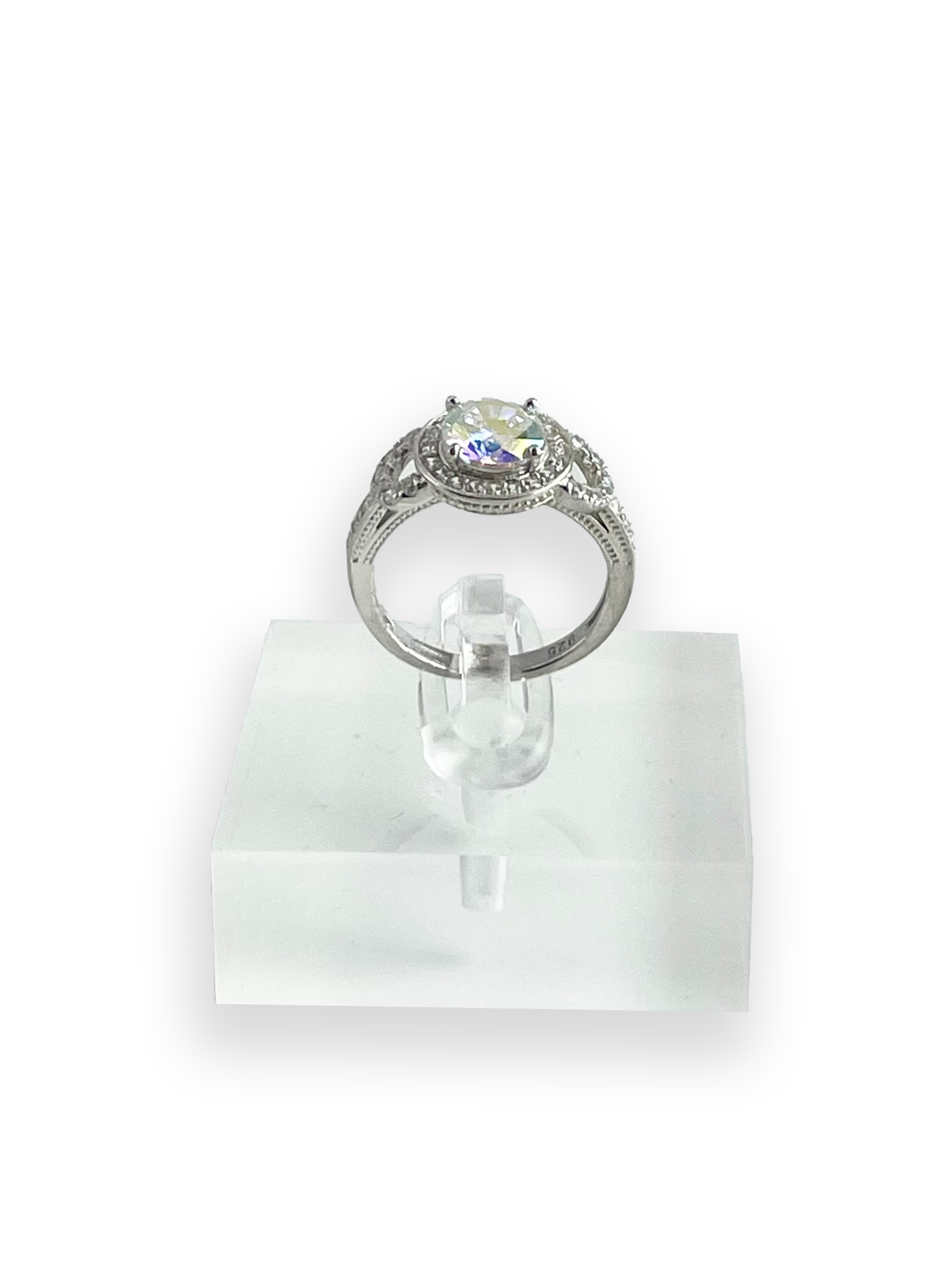 Mindy Aurora Boreale Stone with Side Swarovski Engagement Ring