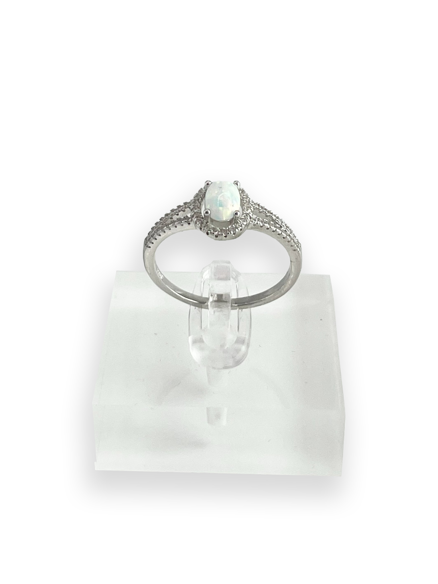 Phoebe White Opal with Side Swarovski Engagement Ring