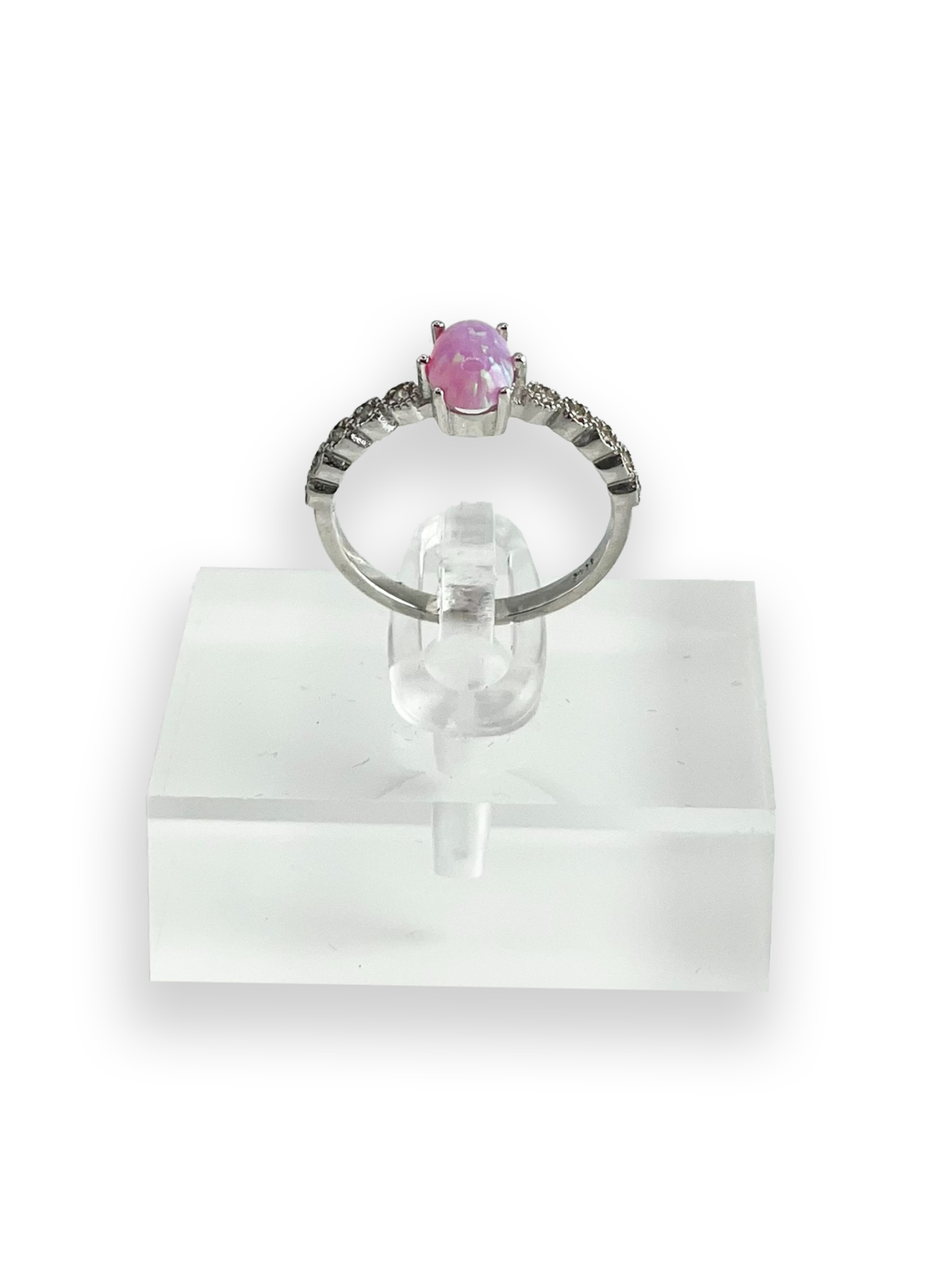 Dasha Pink Opal with Side Swarovski Stones Engagement Ring