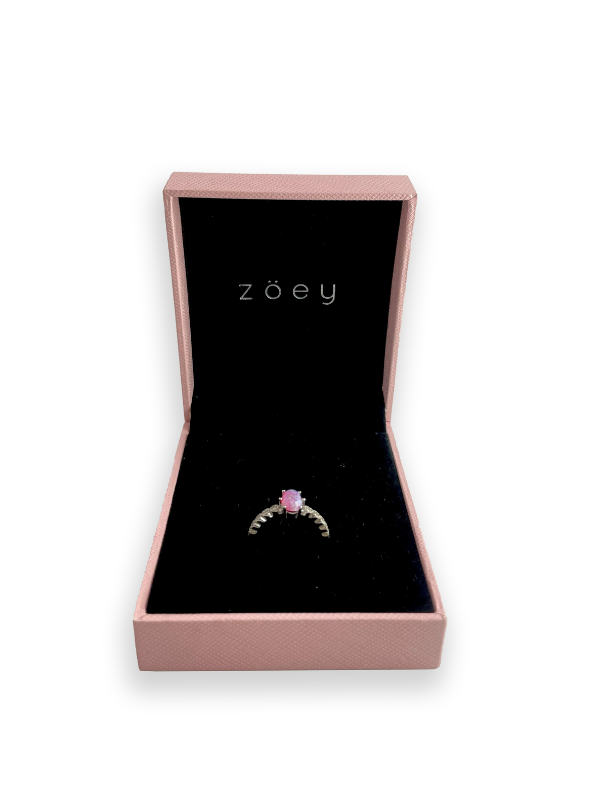 Dasha Pink Opal with Side Swarovski Stones Engagement Ring