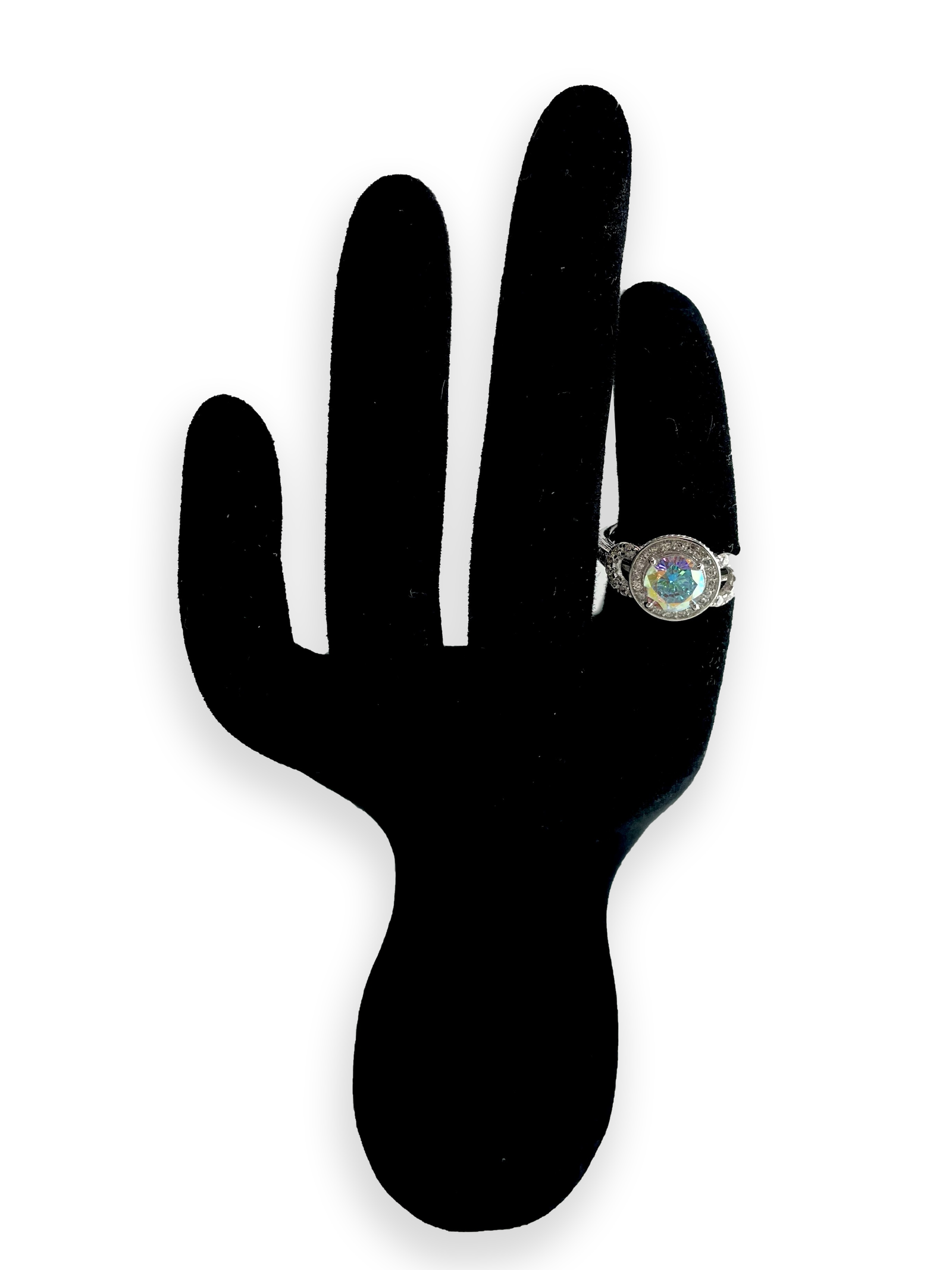 Mindy Aurora Boreale Stone with Side Swarovski Engagement Ring