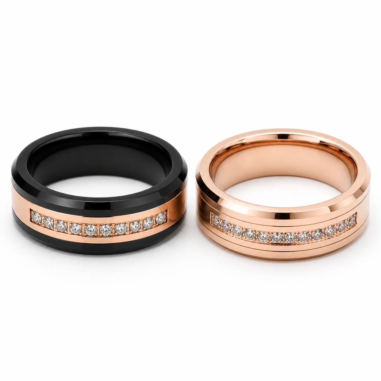Beveled Swarovski Inlaid Tungsten Carbide Wedding Band