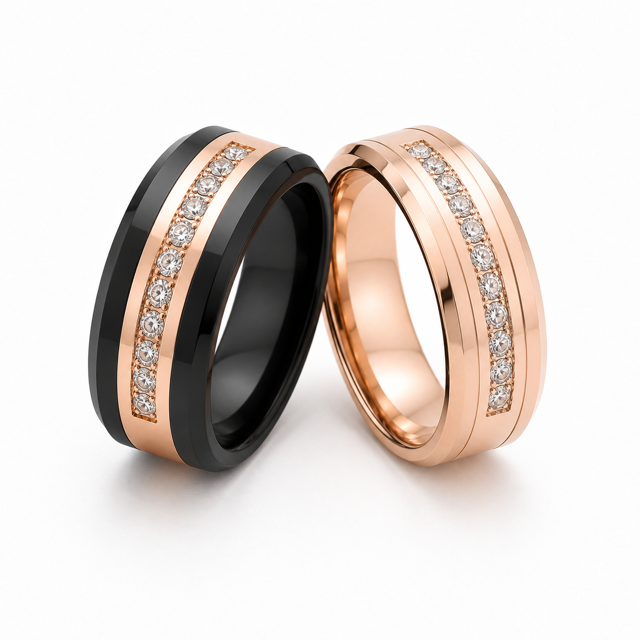 Beveled Swarovski Inlaid Tungsten Carbide Wedding Band