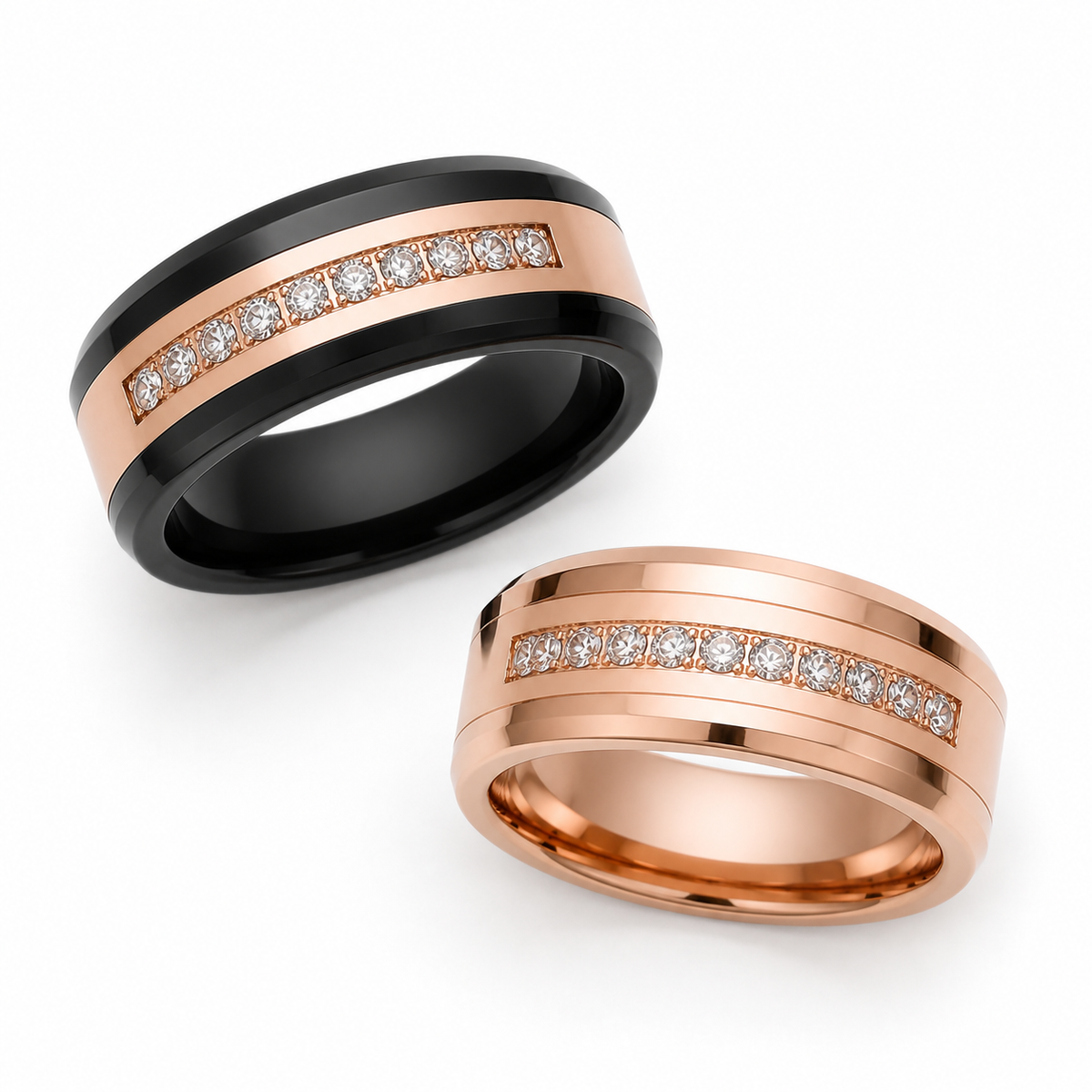 Beveled Swarovski Inlaid Tungsten Carbide Wedding Band
