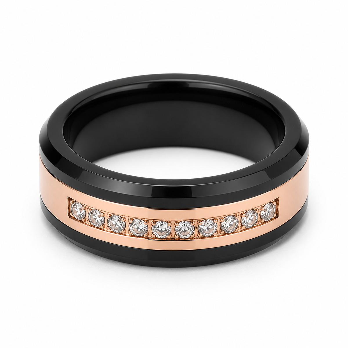 Beveled Swarovski Inlaid Tungsten Carbide Wedding Band