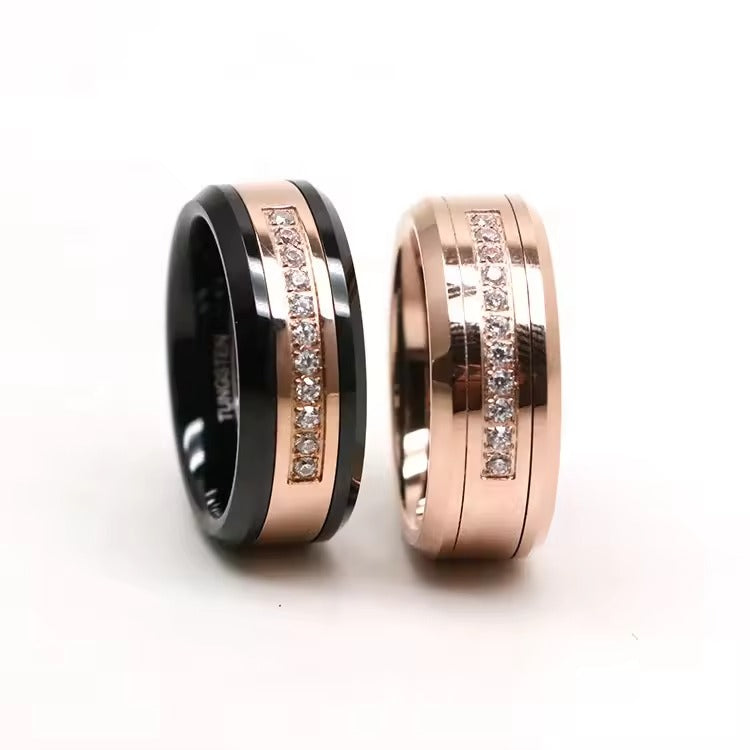 Beveled Swarovski Inlaid Tungsten Carbide Wedding Band