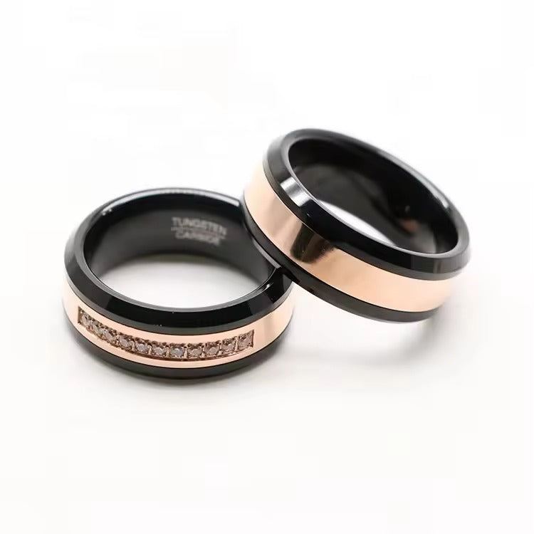 Beveled Swarovski Inlaid Tungsten Carbide Wedding Band