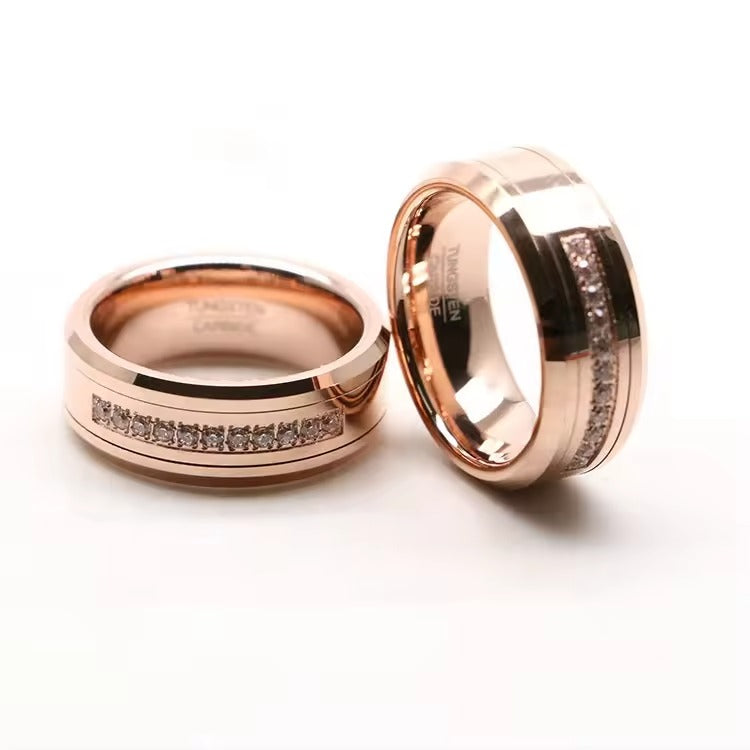 Beveled Swarovski Inlaid Tungsten Carbide Wedding Band