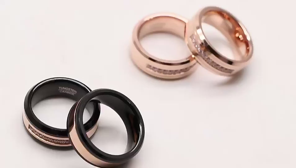 Beveled Swarovski Inlaid Tungsten Carbide Wedding Band