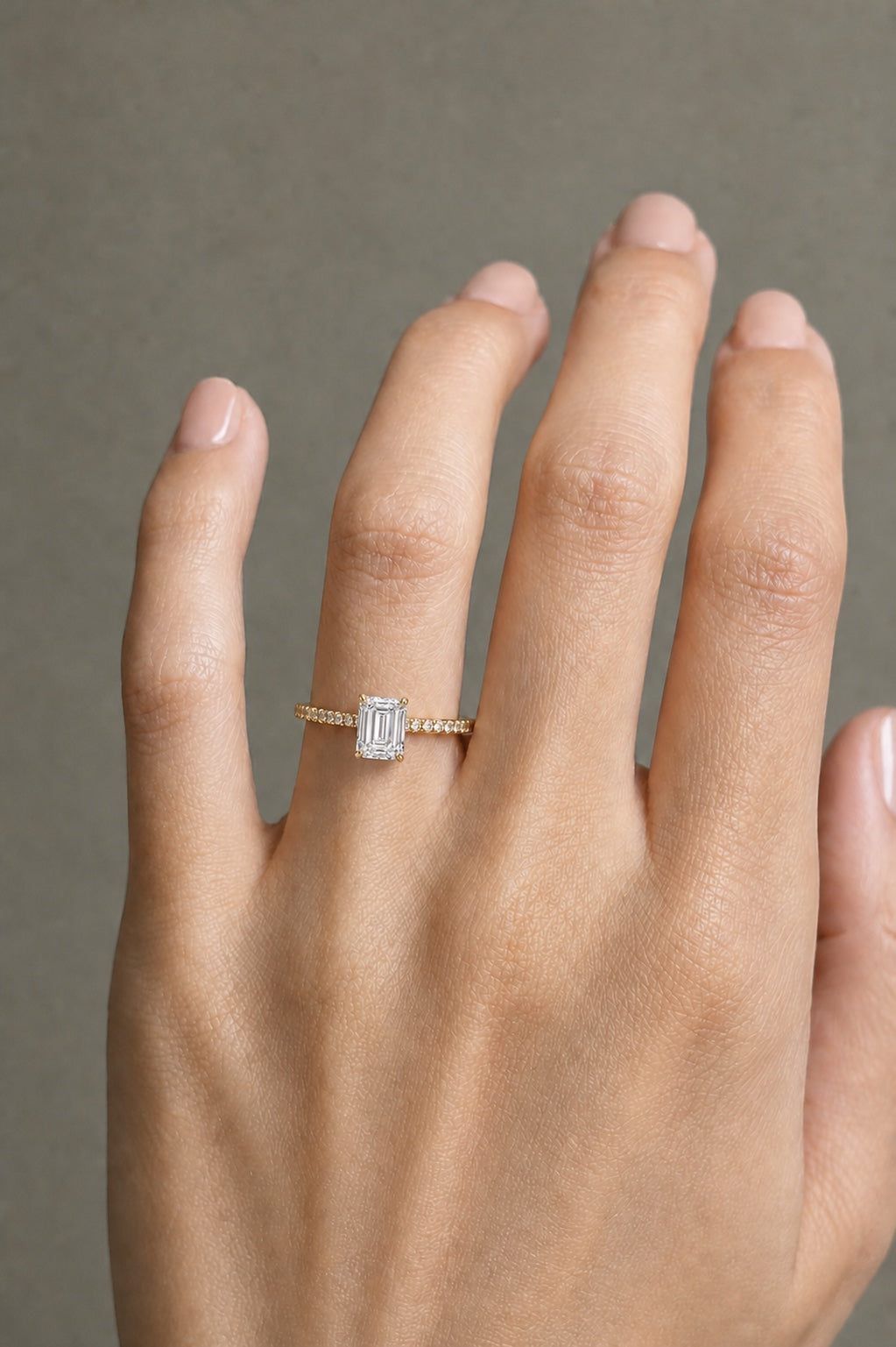 GRA® Emerald Moissanite 18K Vermeil Engagement Ring