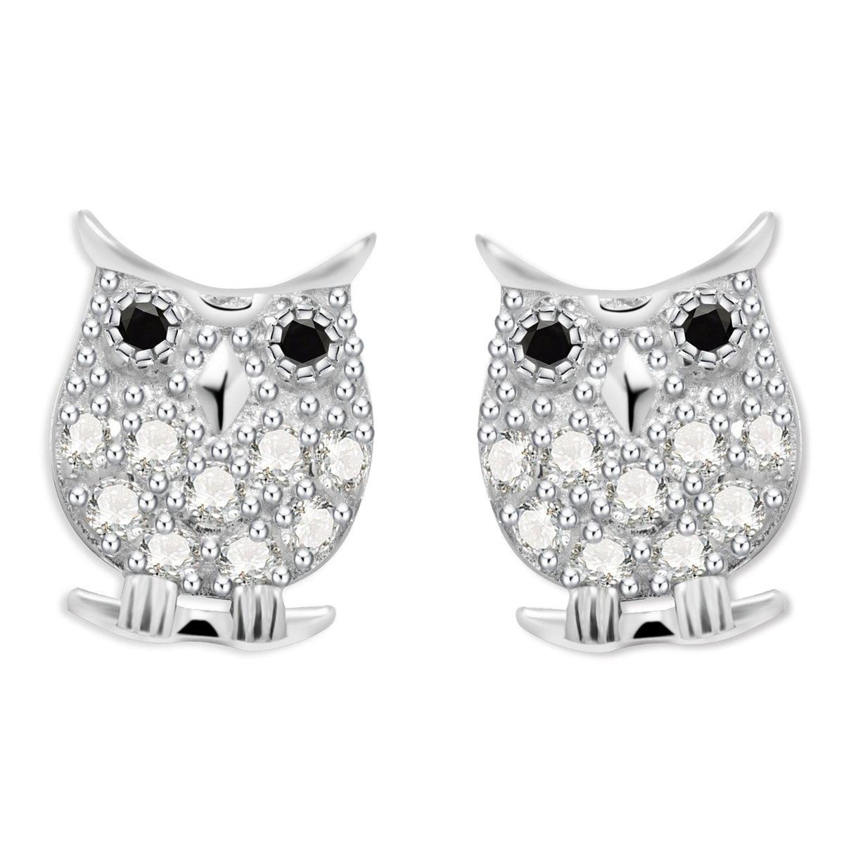 Ava Sterling Silver Silver Owl Earrings With Swarovski