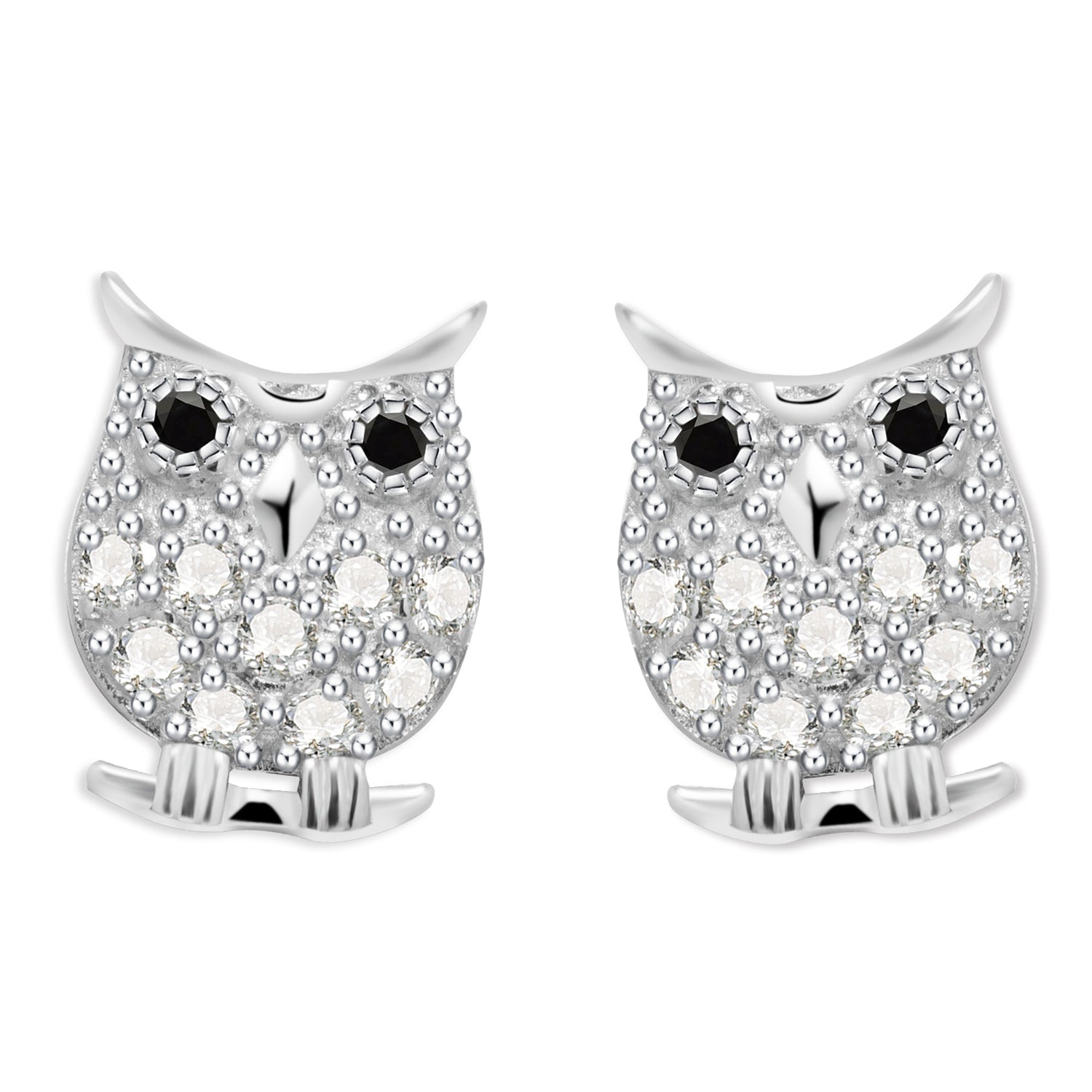 Ava Sterling Silver Silver Owl Earrings With Swarovski