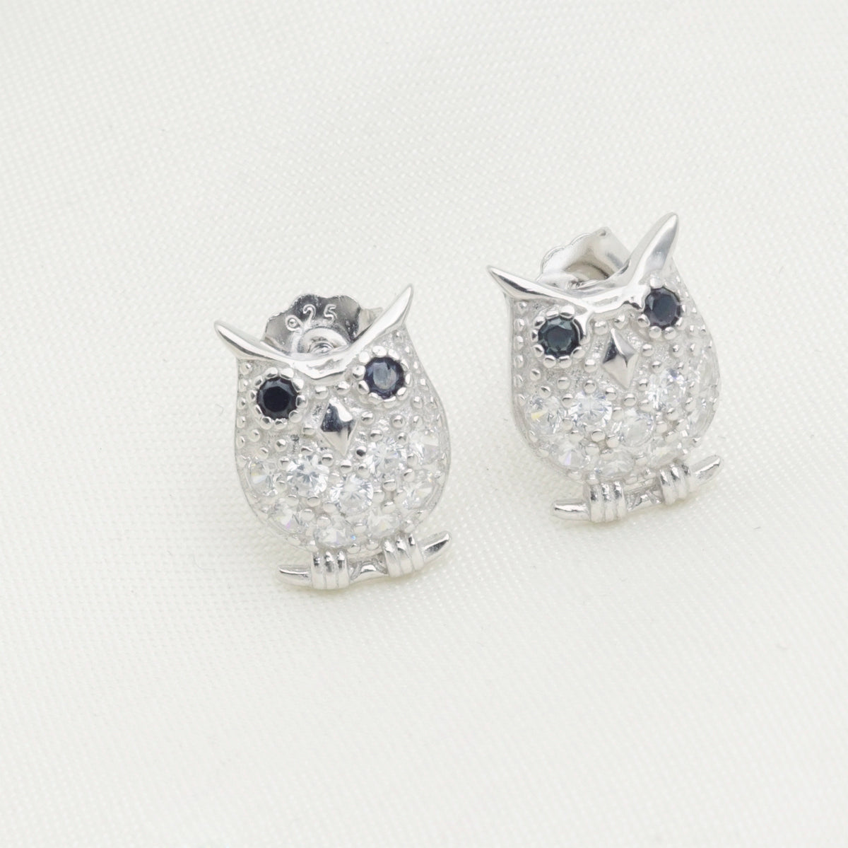 Ava Sterling Silver Silver Owl Earrings With Swarovski
