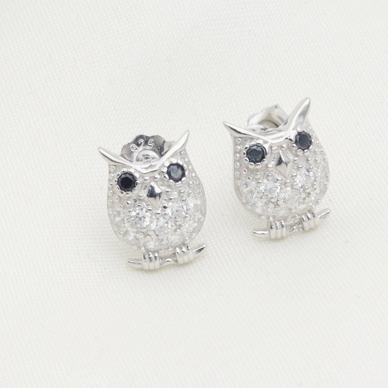 Ava Sterling Silver Silver Owl Earrings With Swarovski