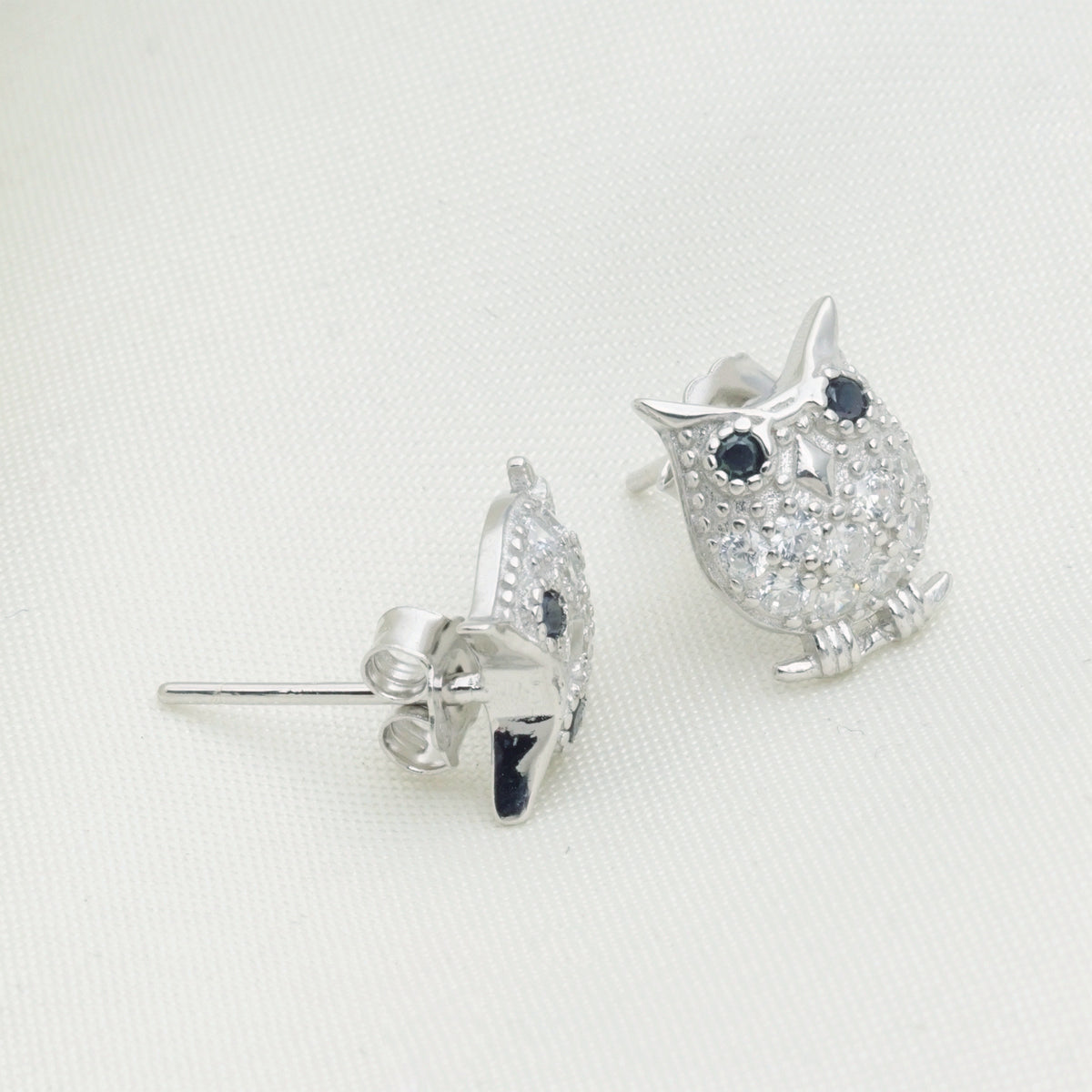 Ava Sterling Silver Silver Owl Earrings With Swarovski