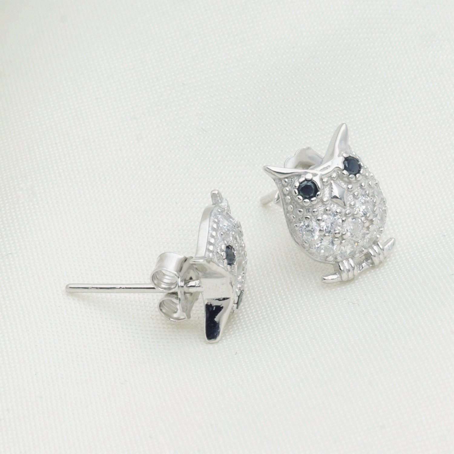 Ava Sterling Silver Silver Owl Earrings With Swarovski
