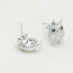 Ava Sterling Silver Silver Owl Earrings With Swarovski
