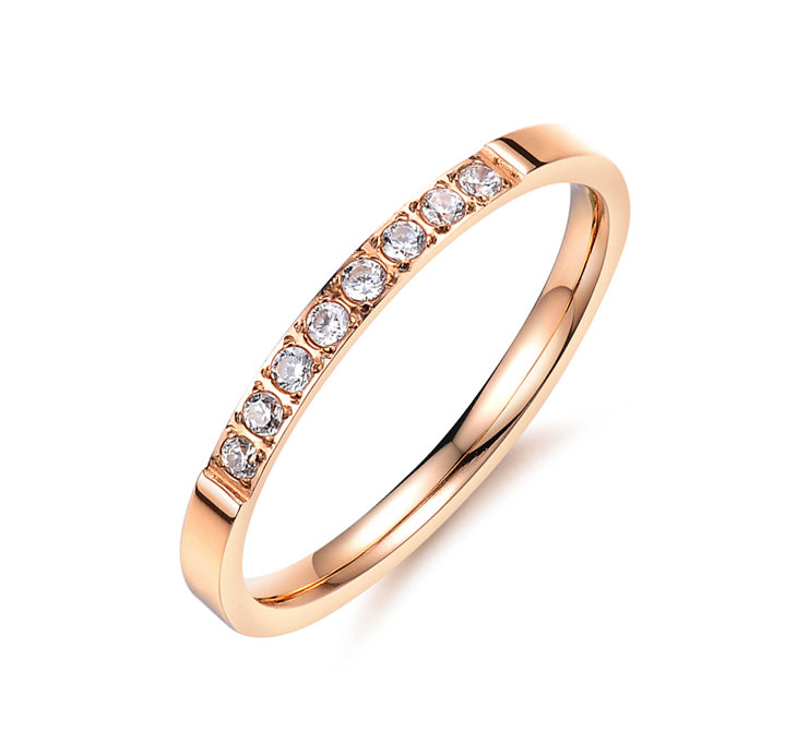 Sleek Half Eternity Ring with Swarovski Crystals in Rose Gold