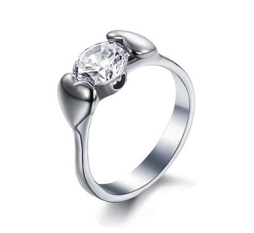 Flared Heart Titanium Engagement Ring with Swarovski