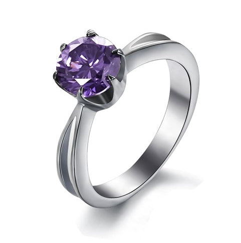 Solitaire in Amethyst Crystal Titanium Engagement Ring