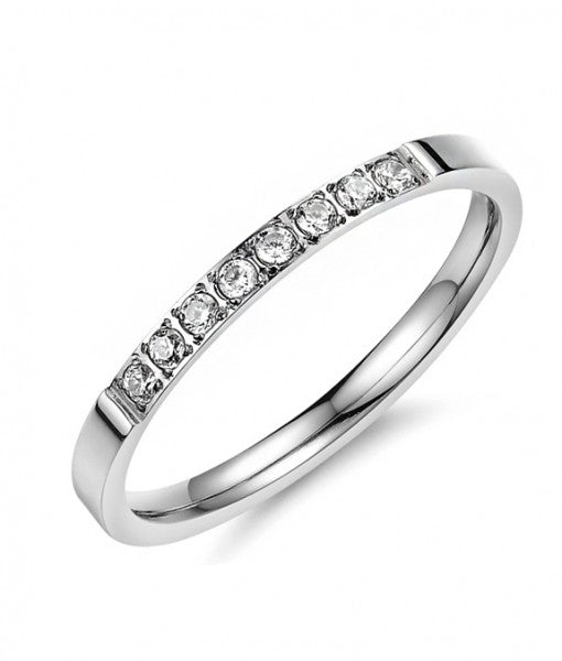 Sleek Half Eternity Ring with Swarovski Crystals in Silver