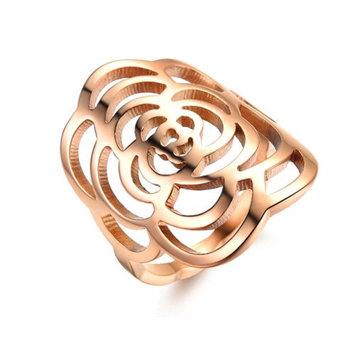 Rose Pattern in Rose Gold Plated Titanium Ring
