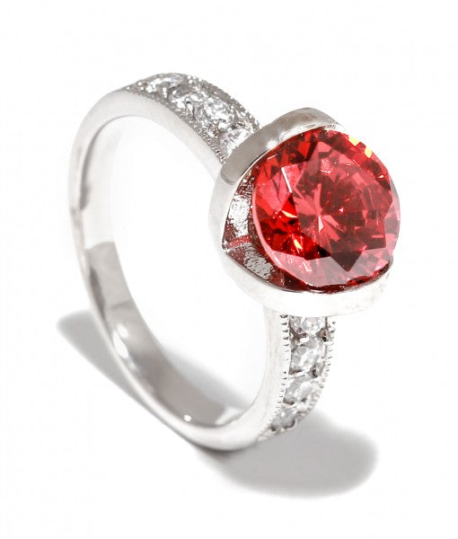 Brilliant Halo in Ruby Titanium Engagement Ring
