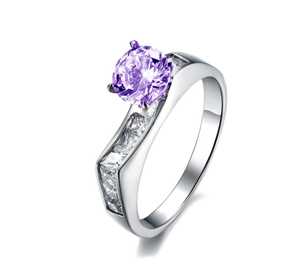 Curved Amethyst Titanium Engagement Ring with Swarovski