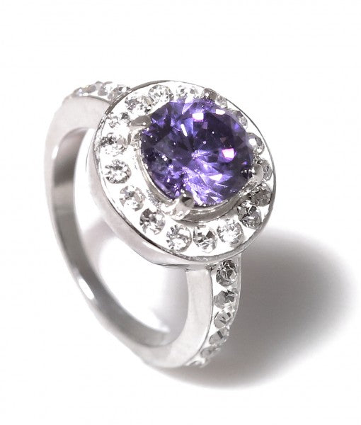 Amethyst Halo Titanium Engagement Ring with Swarovski