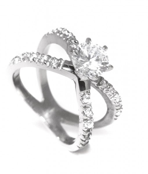 Cross Pave Setting Swarovski Titanium Engagement Ring