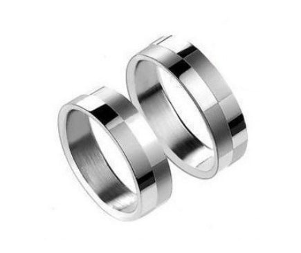 Pattern Squares in Silver Titanium Couple Ring