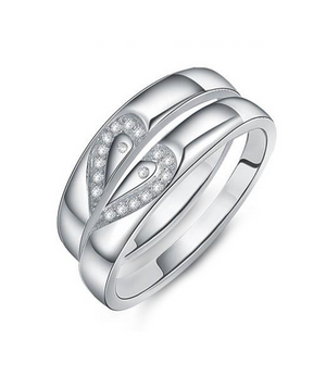 Half Hearts in Silver Titanium Wedding Ring with Swarovski Crystals (Men)