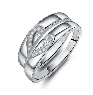 Half Hearts in Silver Titanium Wedding Ring with Swarovski Crystals